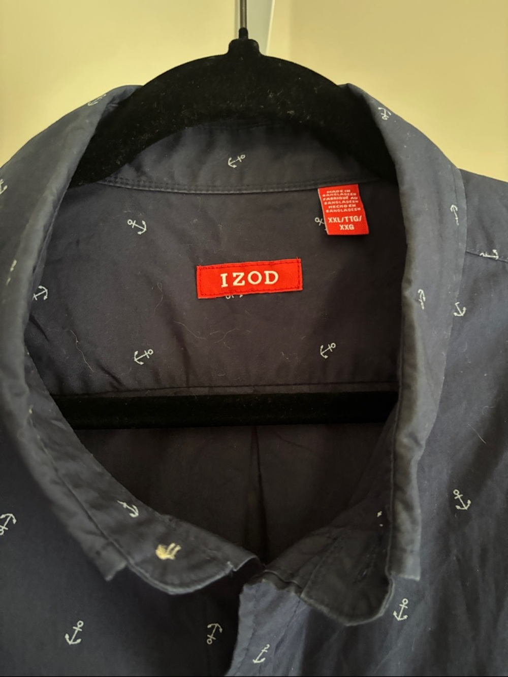 Izod Navy Short-Sleeve Button-Down Shirt with Micro Print Anchors Men’s Size XXL - Picture 4 of 5